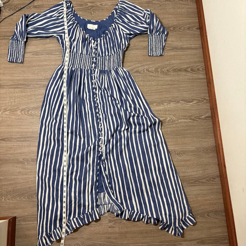 Anthro Striped Smocked Sweetheart Midi Dress M - Picture 5 of 8